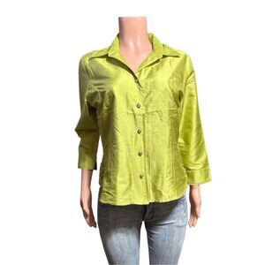 Women's button down lime indie v-neck 3/4 sleeves top 10/M